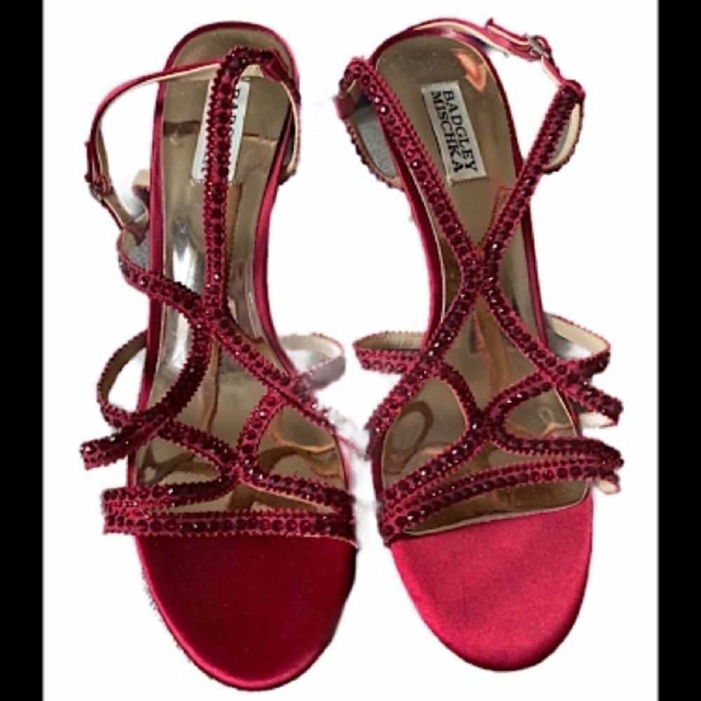 badgley mischka red crystal slingback sandal SZ 10